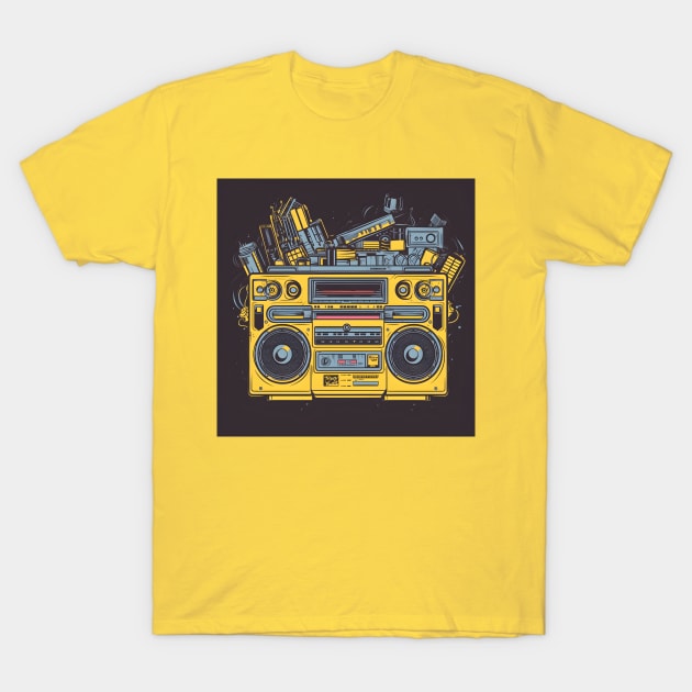 Ghetto Blaster Boom Box 80s Hip-Hop Stereo T-Shirt by Grassroots Green